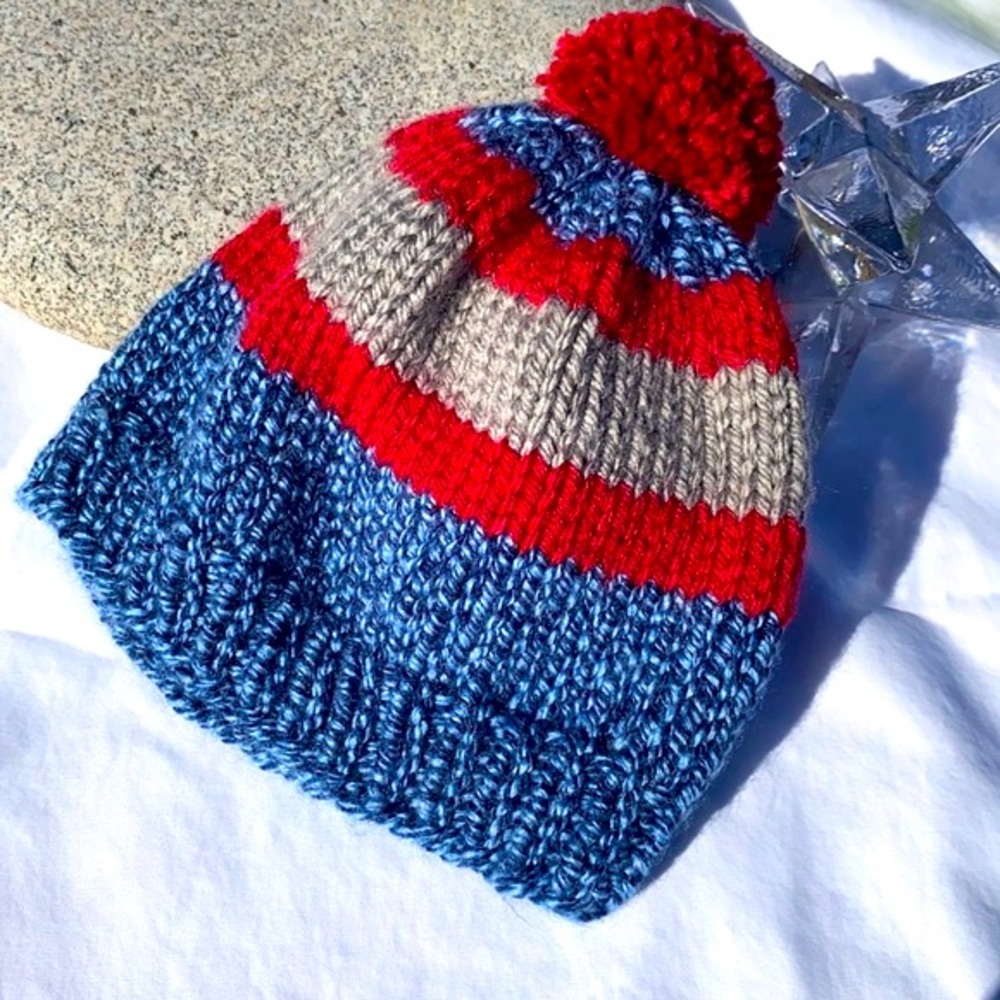 NEW Handmade knit baby hat red blue gray classic soft acrylic cap beanie